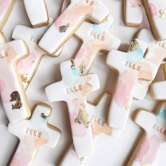 Watercolour Cross Cookies with Gold Leaf 12 Pack