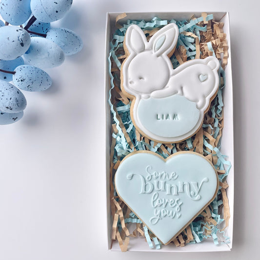 Some Bunny Loves You Blue Easter Cookie Gift Box